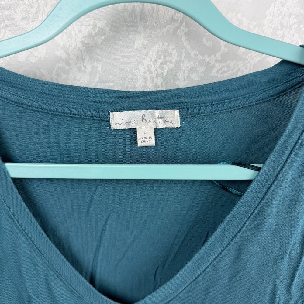 Nine Britton Women’s Teal Blue V-Neck Knot Front Top Size Large - Picture 3 of 6